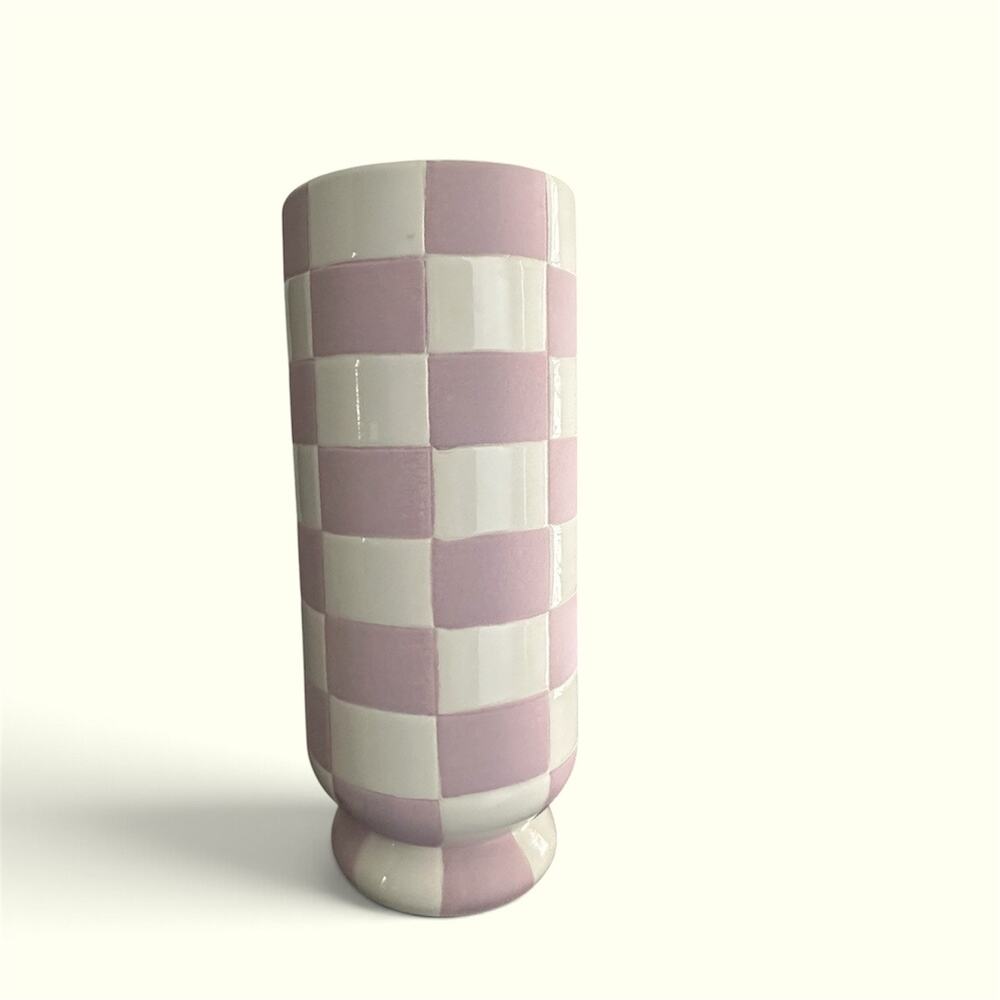 Checkered Purple and White Vase by Sunday Morning